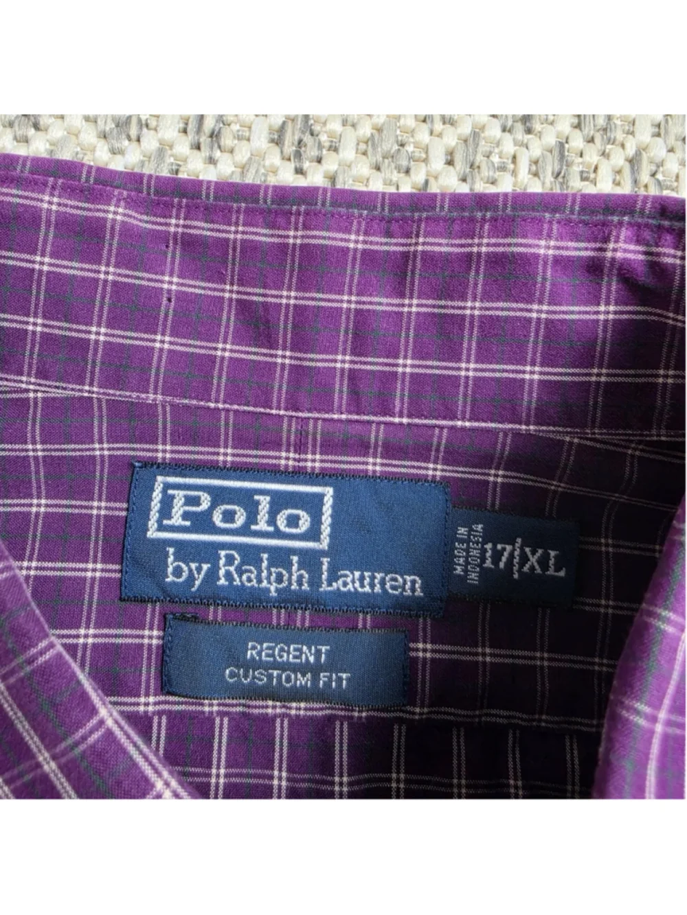 Polo Ralph Lauren Regent Custom Fit Purple Check Dress Shirt Mens 17 XL